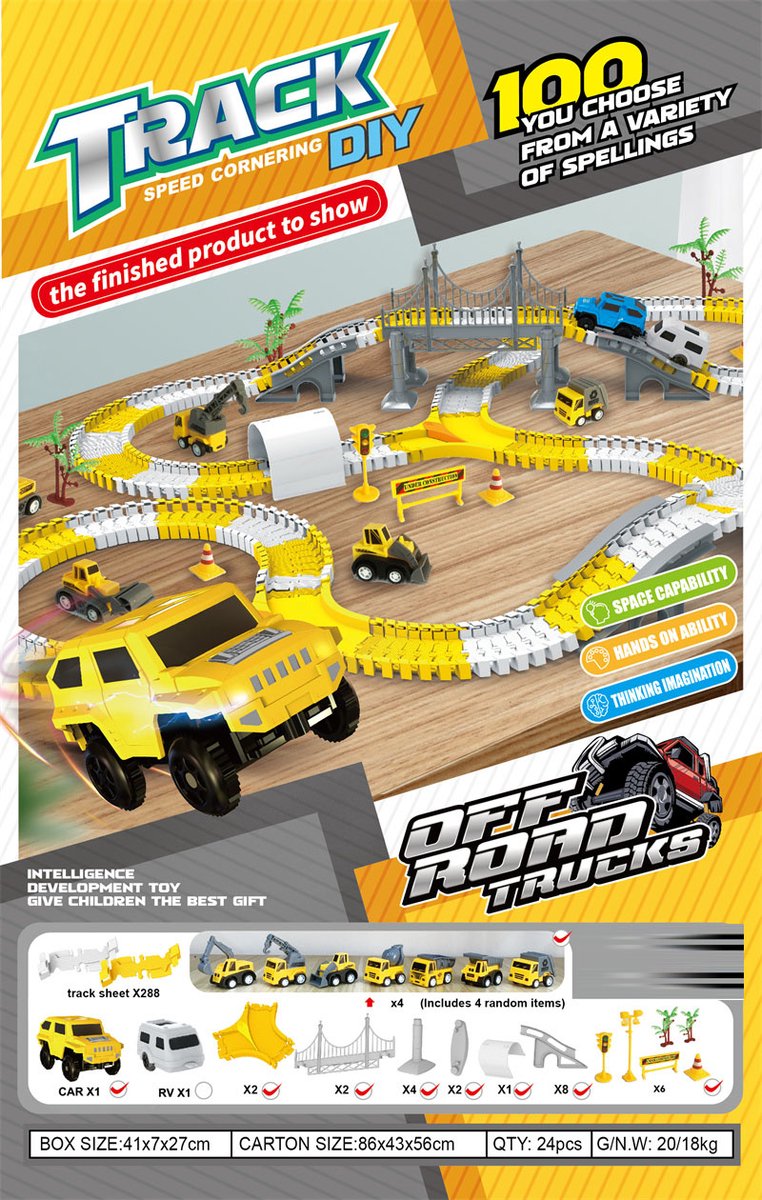 Magic Track construction - flexibele racebaan op de werf - 319dlg autobaan uitbreidbaar