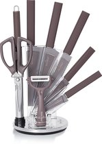 Swiss Haus® KSL9T Messenset Met Blok – 9 Delige Professionele Keukenmessen Set - Inclusief Schaar, Dunschiller & Aaanzetstaal – Antiaanbaklaag – Paars