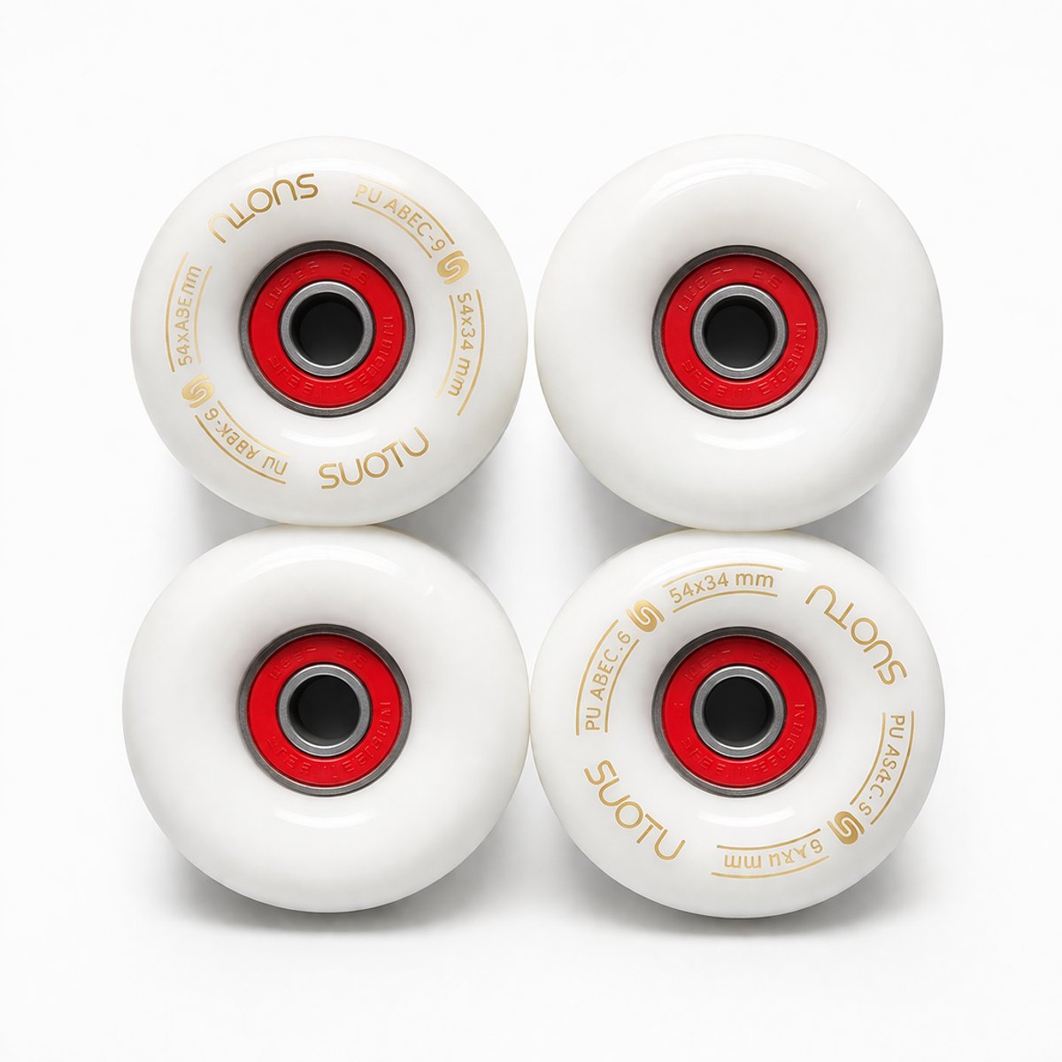 SUOTU Skateboardwielen - ABEC-9 - 54x34 mm - 95A - 4 stuks - Wit — afbeelding 2