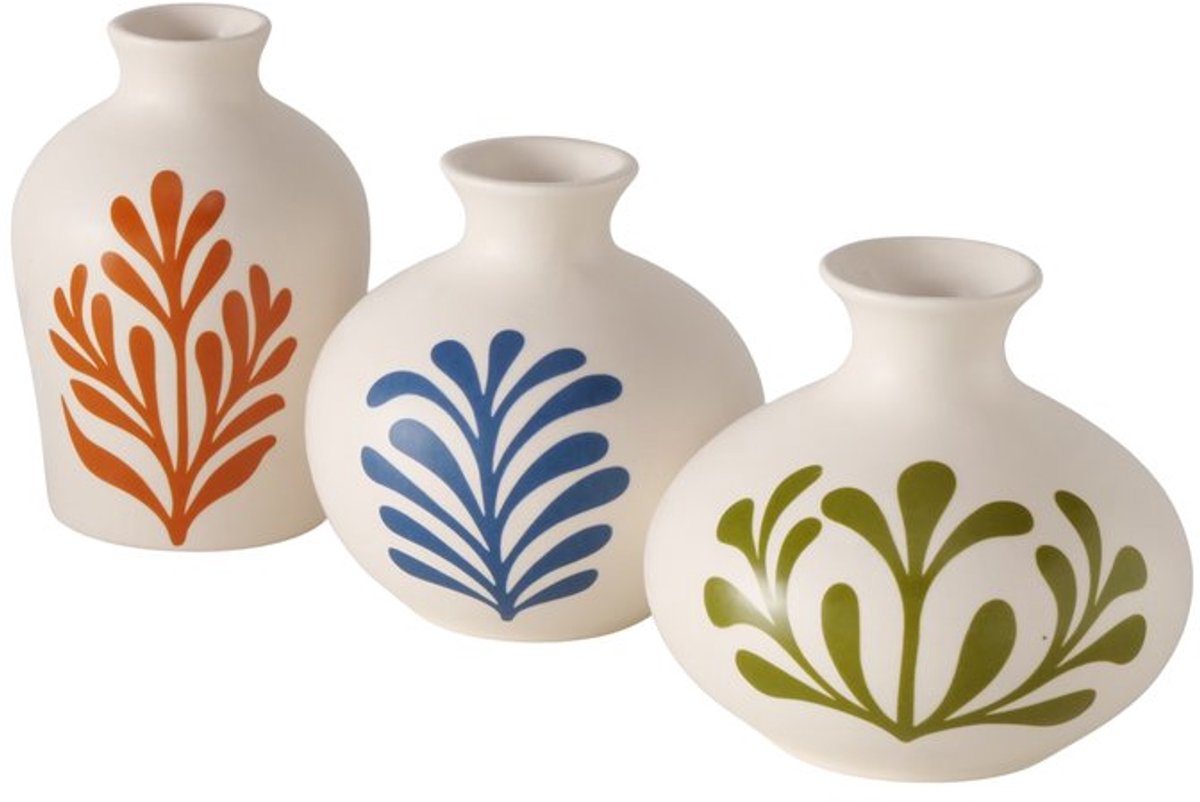 Boltze - Vaasjes - Set van 3 - Keramiek/Stoneware - 11x10.5cm - Blauw/Groen/Oranje - Handgemaakt