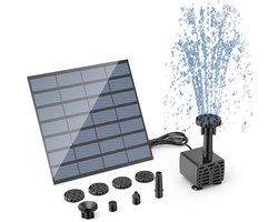 Solar Fontein op Zonne Energie - Drijvende Vijverpomp met 8 sproeiers - Waterfontein - Fonteintje - Zonne-fonteinpomp - Outdoor zonne-waterpomp - Voor Tuin / Vijver / Zwembad / Vogel bad - Sterke Straal - Zwart