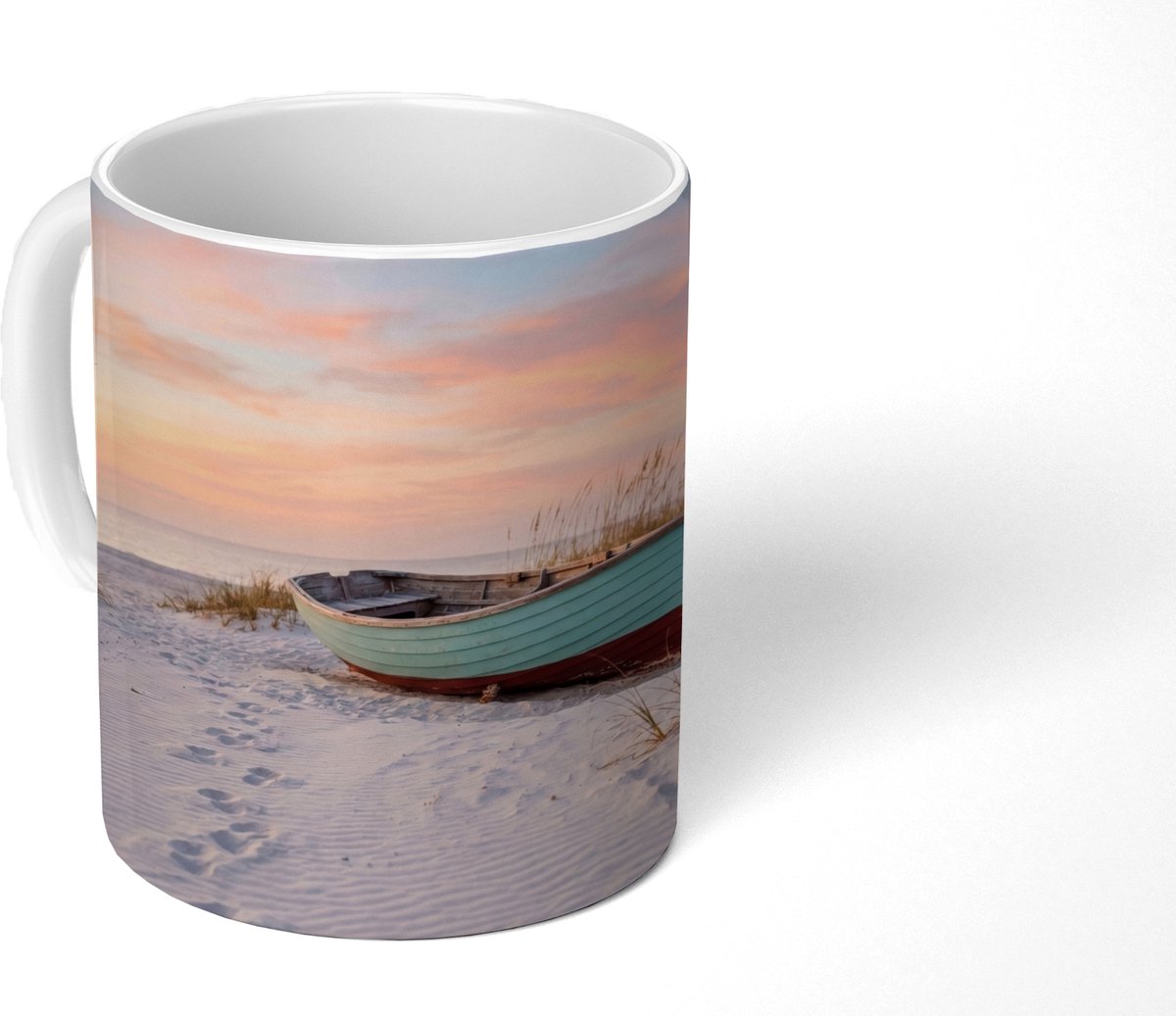 Mok - Koffiemok - Rustiek - Roeiboot - Zandstrand - Mokken - 350 ML - Beker - Koffiemokken - Theemok