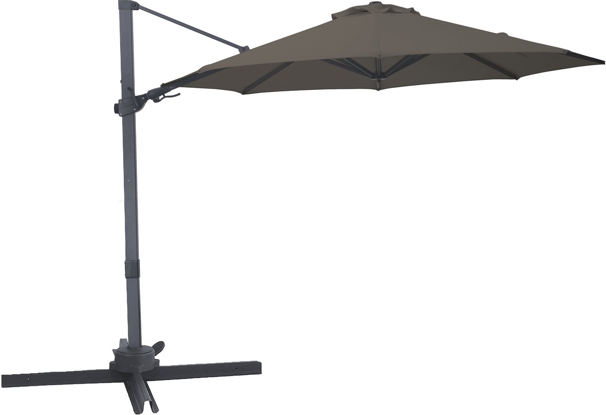 AXI Solis Zweefparasol Ø 300cm Antraciet/taupe incl. Hoes – Gepoedercoat frame met kruisvoet – 360° Draaibaar - Kantelbaar