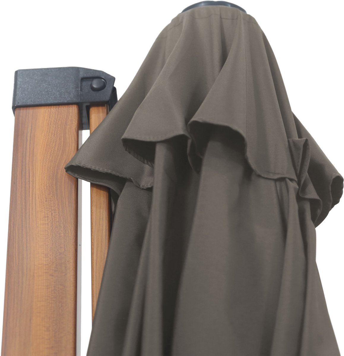AXI Solis Zweefparasol Ø 300cm Houtlook/taupe incl. Hoes – Gepoedercoat frame met kruisvoet – 360° Draaibaar - Kantelbaar – foto 8