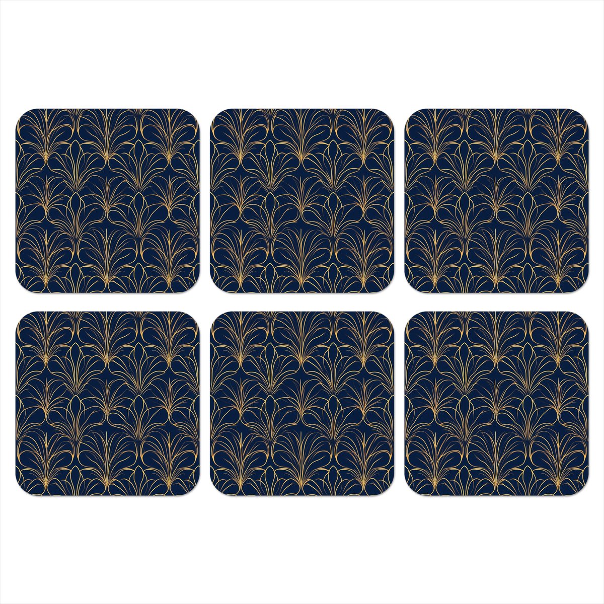 Onderzetters voor glazen - Deco - Waaier - Blauw - 10x10 cm - Glasonderzetters - 6 stuks