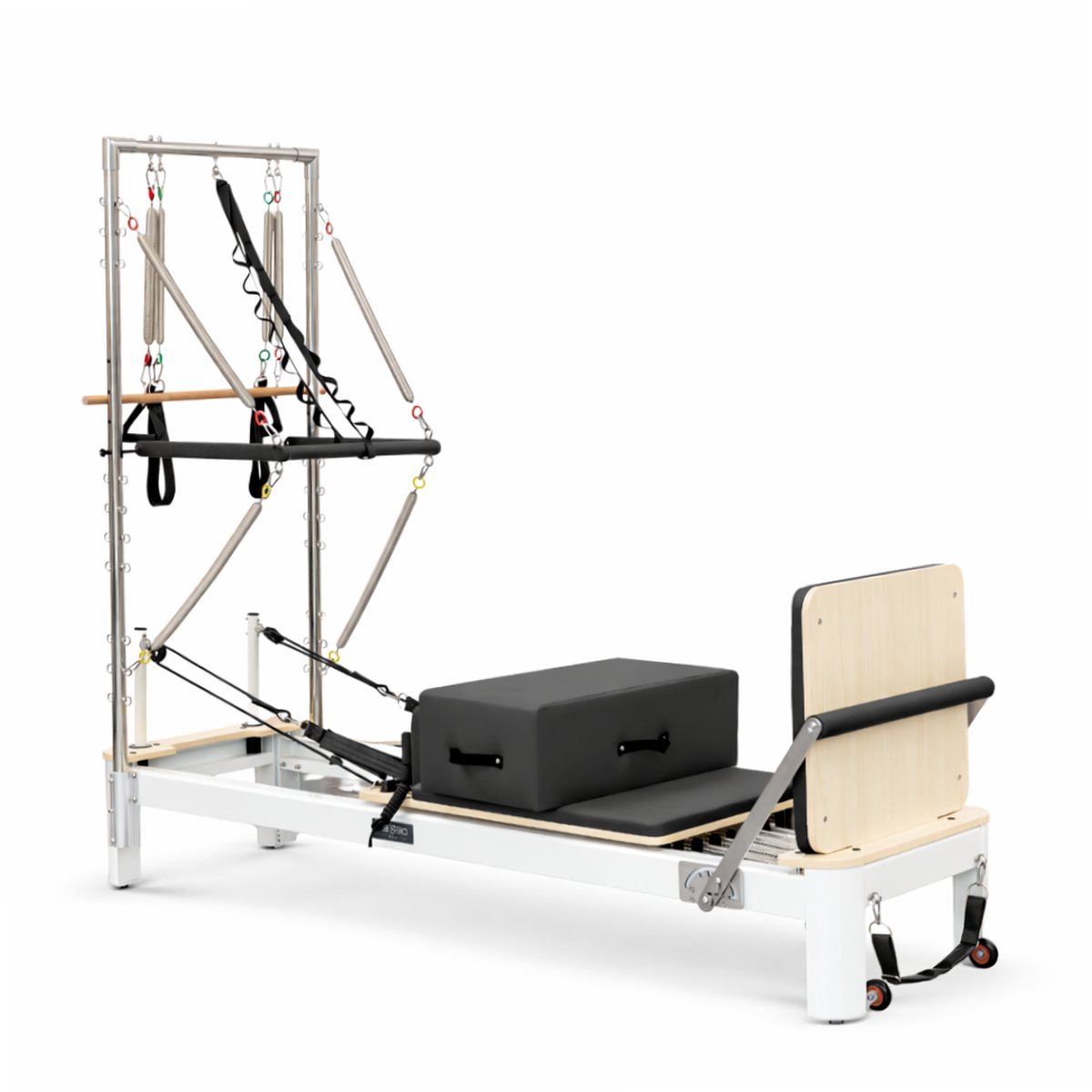 PH Fitness Aluminium Pilates Reformer met Half Trapeze Tower – Professioneel Studio Apparaat met 6 Veren, Verstelbare Voetbar & Premium PU Bekleding - Wit
