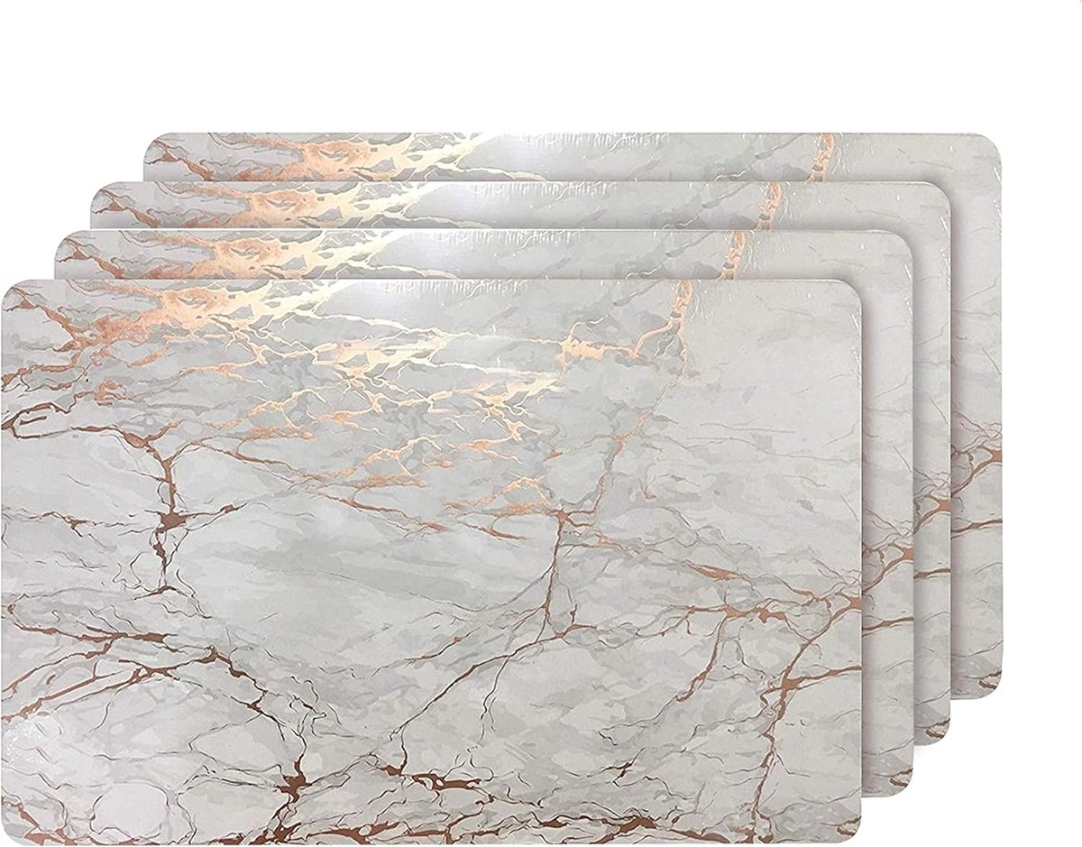Placemat Set - Tafelonderleggers - Eetkamer Decoratie - Kurk Achterkant - 45 x 30 cm - Roségoud