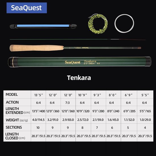Tenkara hengel set - Vliegvishengel - Vissen in stromend water - Koolstofvezel constructie - 240cm 8ft — afbeelding 4