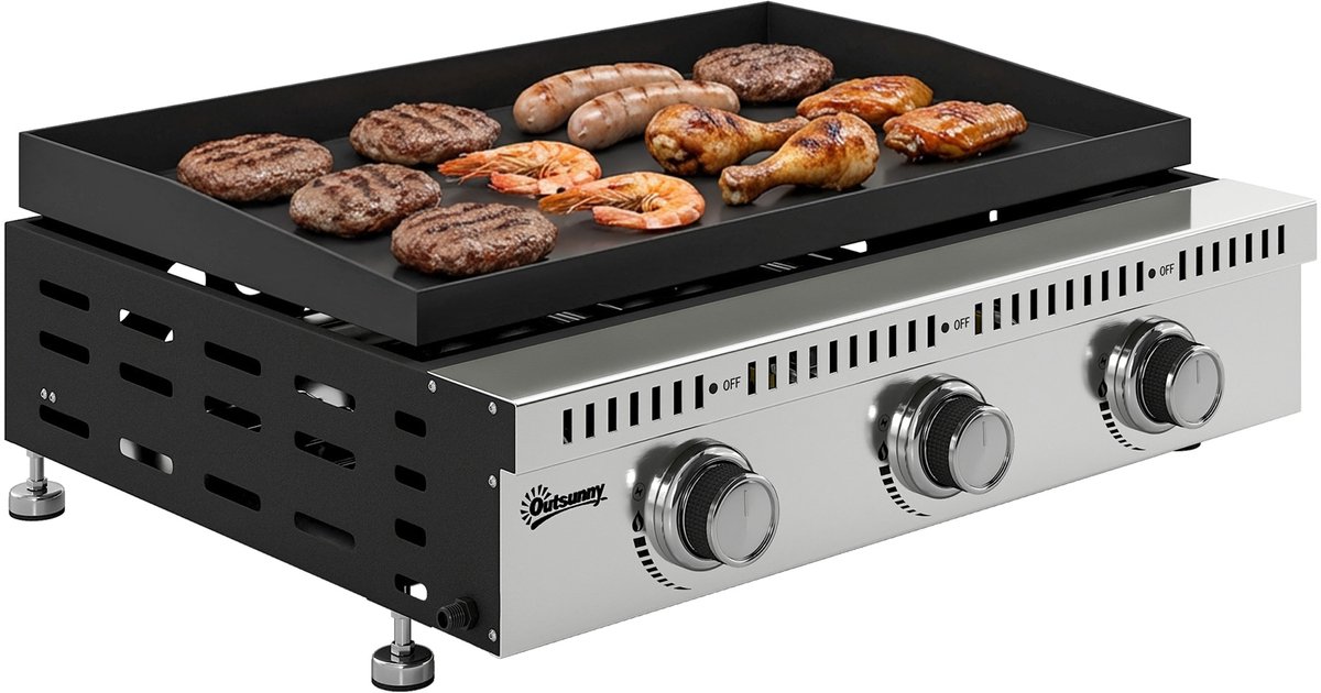 Outsunny Gasgrill - Roestvrij staal, metaal - 62 x 49 x 23 cm - Zwart