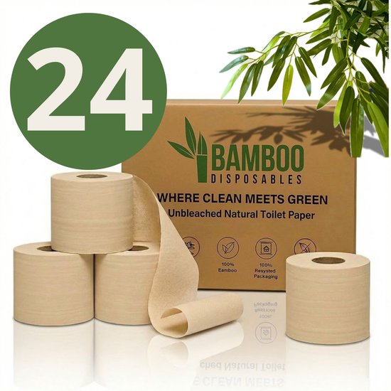 24 superrollen – ongebleekt 2-laags bamboe toiletpapier