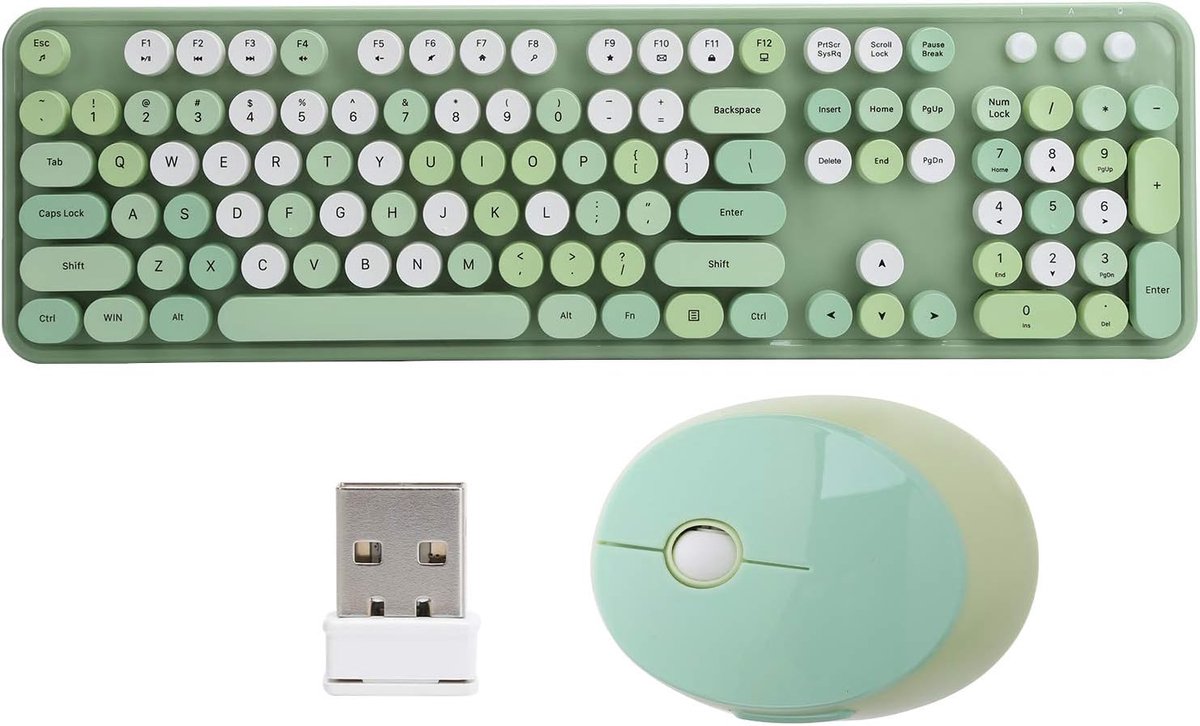 Draadloos Toetsenbord Muis - Set Desktop - Thuis Kantoor - Retro Typewriter Stijl - 104 Toetsen - Groen Gemengd