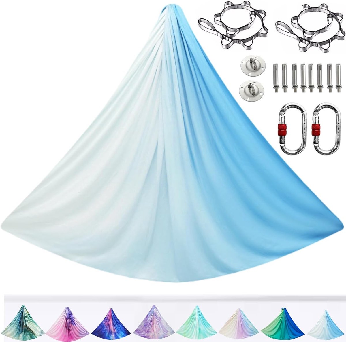 Yoga Aerial Doek - Hangmat Fitness - Stretching en Kracht - 500 kg Draagvermogen - 5 x 2.6 Meter - Witblauw