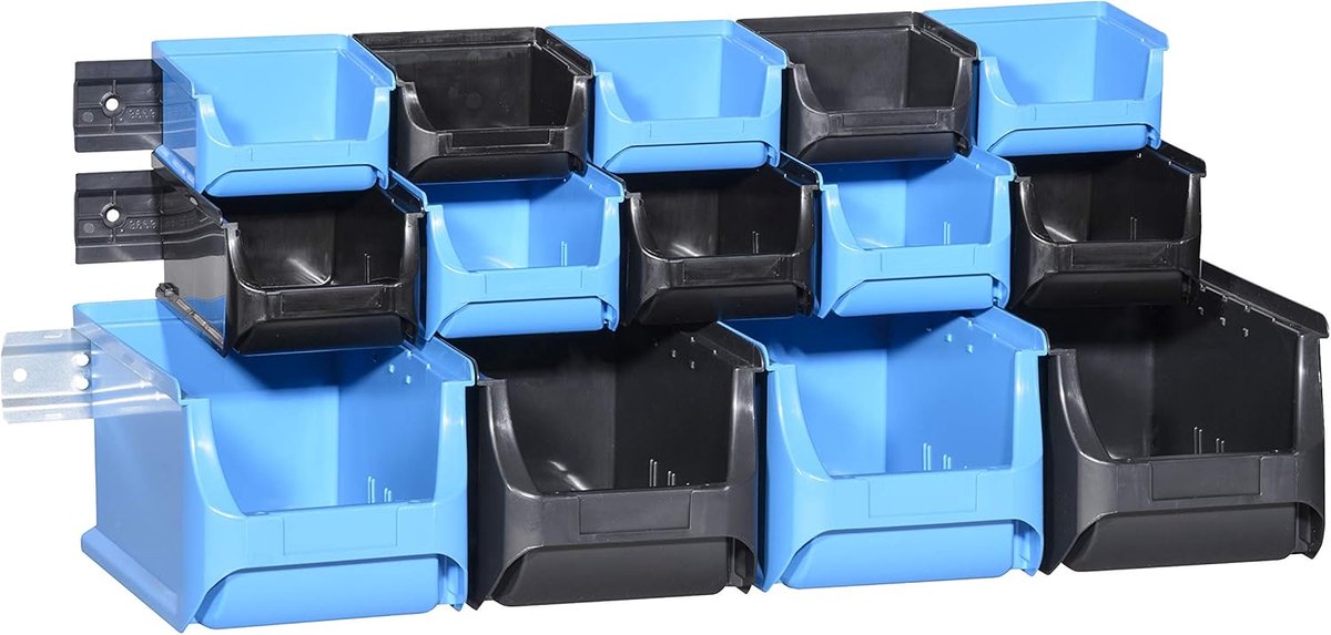 Opbergdozen Set - Kijkdozen Systeem - Werkplaats Inrichten - Vormvast Temperatuurbestendig - 17 Delig - Blauw Zwart