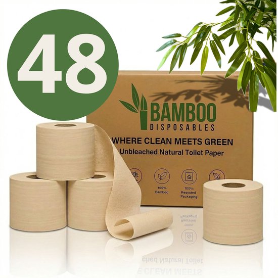 48 superrollen – 2-laags bamboe toiletpapier – ongebleekt
