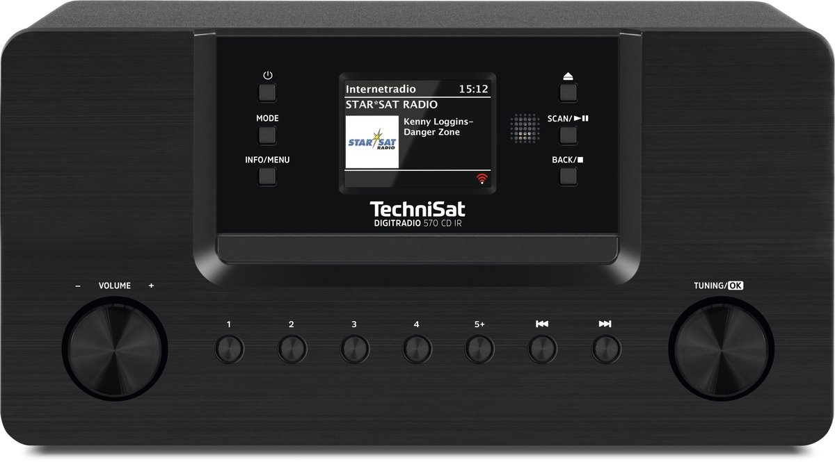 TechniSat DIGITRADIO 570 CD IR - Stereo DAB+ Internet radio (CD speler, WLAN, FM, Bluetooth audio streaming, Spotify, USB, wekker, WiFi streaming, AUXin, equalizer, afstandsbediening, 2x 5 watt) zwart