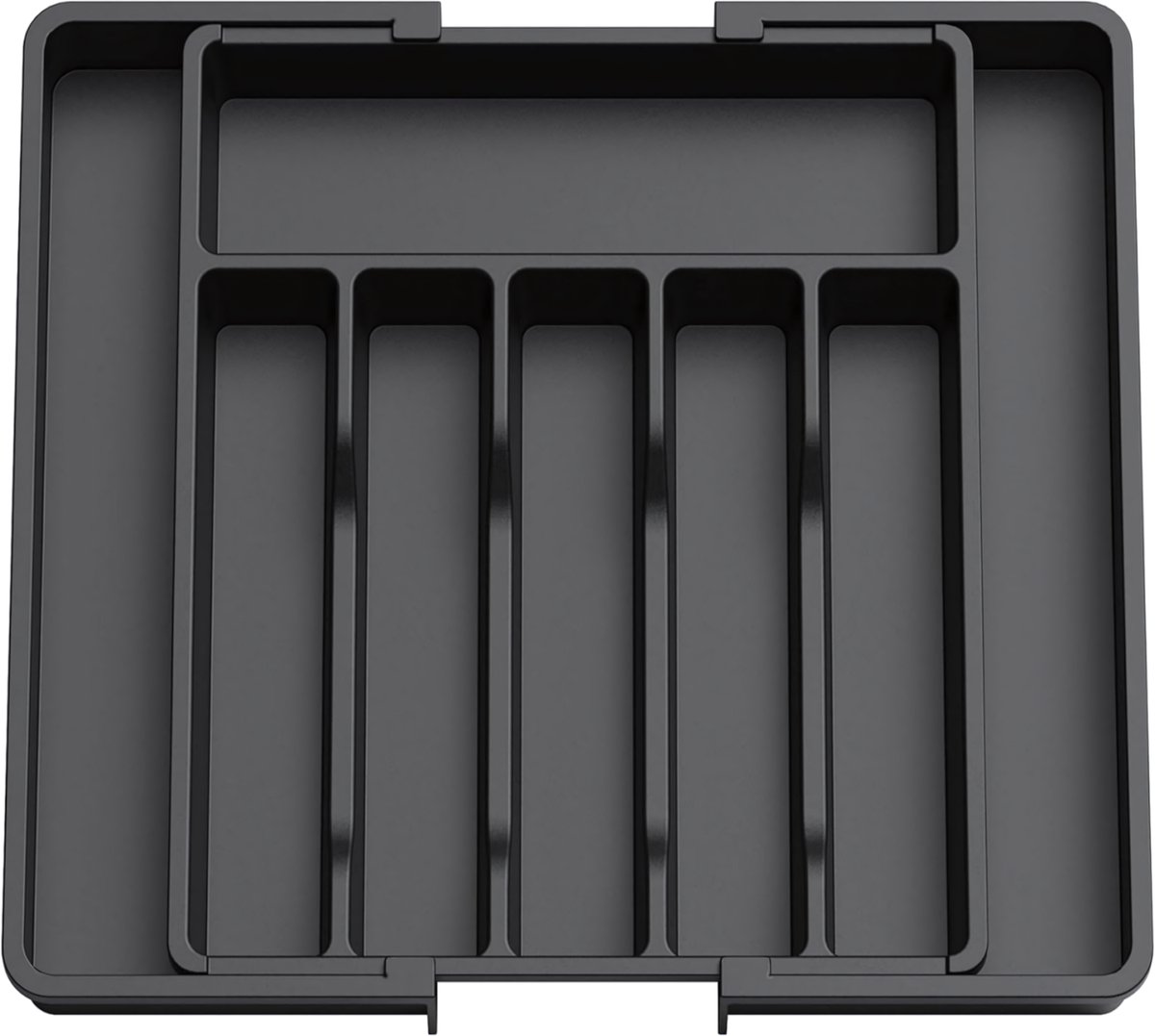 Besteklade Uitschuifbare met 8 Vakken - Bestekbak Verstelbare voor Lepels, Vorken, Messen - Lade Organizer Keukenlade - 33.5 / 57 x 38 x 5cm - Bestekhouder Keuken - Kunststof - Zwart