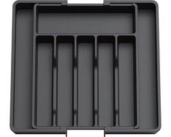 Besteklade Uitschuifbare met 8 Vakken - Bestekbak Verstelbare voor Lepels, Vorken, Messen - Lade Organizer Keukenlade - 33.5 / 57 x 38 x 5cm - Bestekhouder Keuken - Kunststof - Zwart