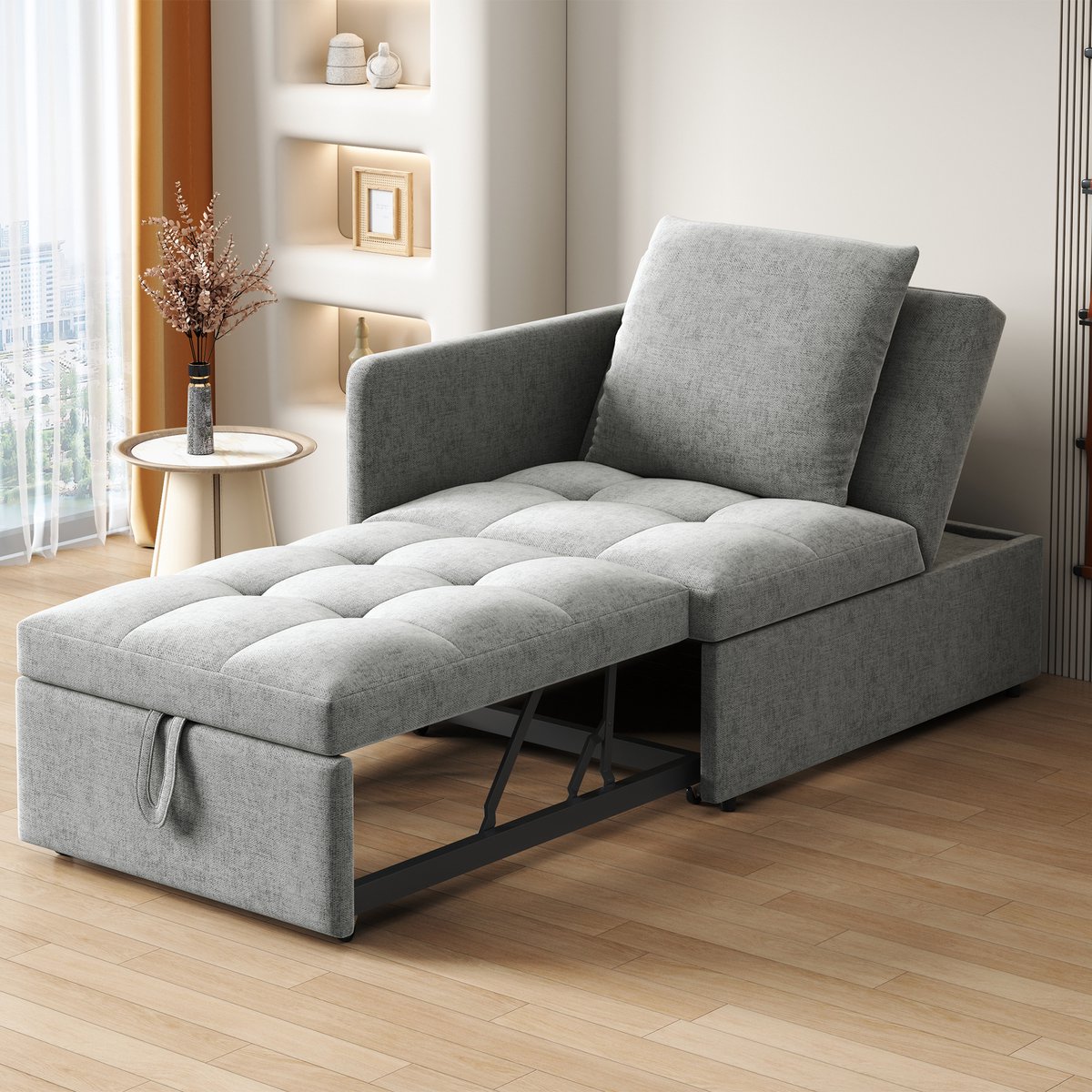 REDOM Slaapbank - 3-In-1 Omvormbaar - Verstelbare Rugleuning - Modern - Linnen - Lichtgrijs - 177 X 68 X 65 Cm