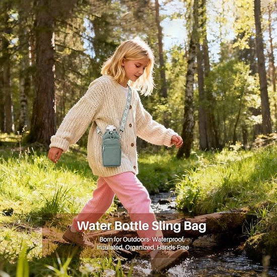 Bidonhouder - Bidondrager - Veldflestas - Opbergtas voor bidons met draagriem - Crossbody-bidontas met telefoonvak - 40 oz - Groen - Ideaal voor sport & outdoor — afbeelding 5