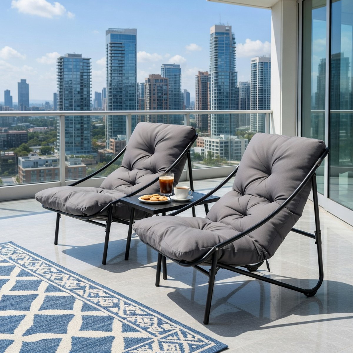 Balkonset 3-delig 40x40x42 cm – Compacte Loungeset met Tafel en 2 Stoelen, Inclusief Kussens, Weerbestendig Bistro Tuinmeubelset voor Klein Balkon & Terras – NoviHome