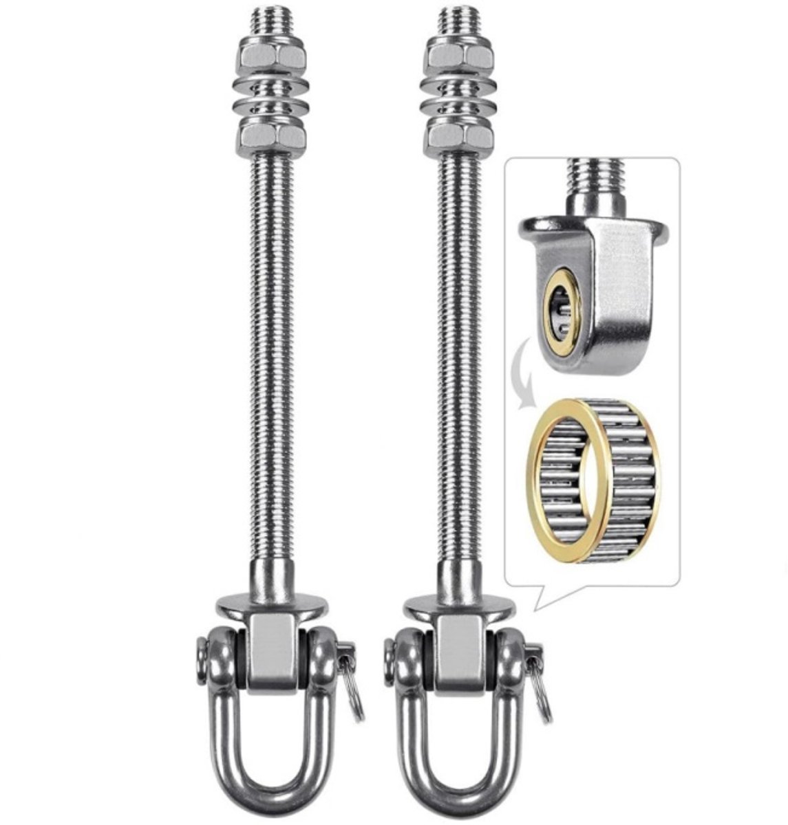 2 stuks 304 RVS Zwaarlast Schommelhaak - Met Lager Draaibaar Ontwerp - 180mm D-Ring Ophanging - Binnen/Buiten Yoga/Hangmat/Schommel Draagvermogen Plafond Bevestiging
