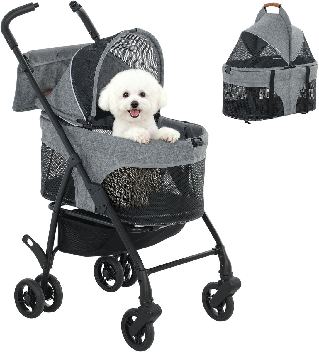 PawHut Hondenbuggy - Oxfordstof, Metaal - 69 x 47 x 101 cm - Grijs