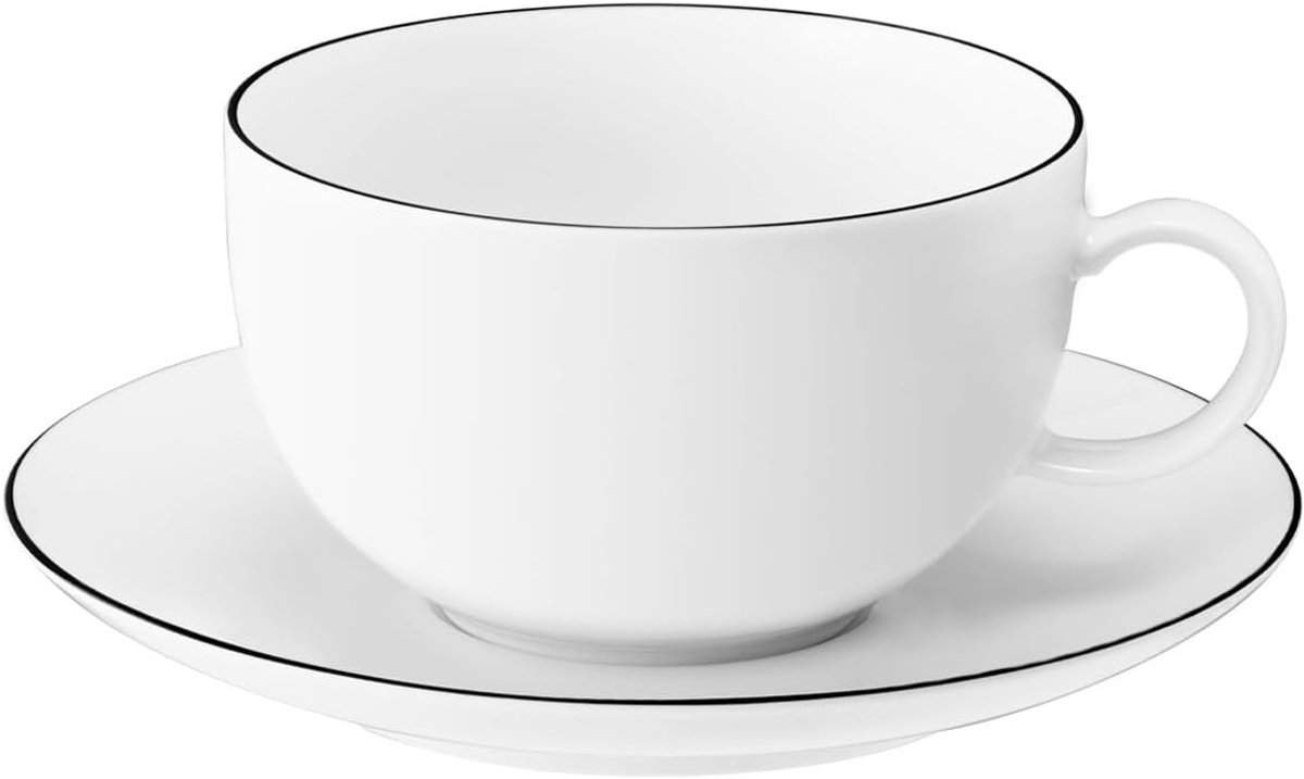 Kopjes met schotels - Koffiekopjes set - Genieten van koffie - Stevig porselein - 350 ml - Zwart