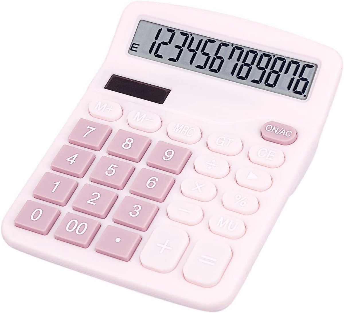 Desktop Rekenmachine - Grote Knoppen Teller - Dagelijkse Berekeningen - Dubbele Stroombron - 15x12 cm - Roze