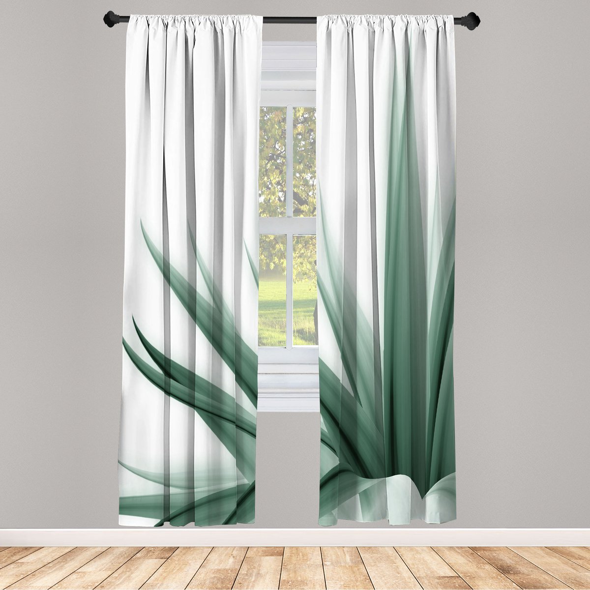 ABAKUHAUS Bloemengordijnen, Set van 2 Panelen voor Woonkamer Slaapkamer Decoratie, 150 x 225 cm, Teal Ivoor