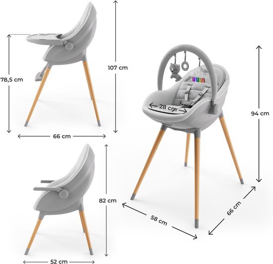 Kinderkraft FINI UP Kinderstoel 3‑in‑1 - Kunstlederen Bekleding - Verstelbare Tray - Ligstoeltje - Omzetbaar naar Speelfauteuil - Vvan de geboorte tot 20 kg - Grijs van Kinderkraft — afbeelding 5