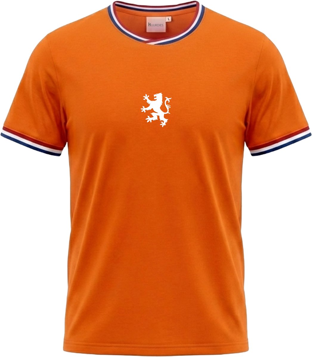 T-shirt Nederland - Supporter Shirt Holland voor Voetbal & Koningsdag - 95% Katoen - 5% Elastaan - Unisex Dames / Heren - Oranje - Maat S