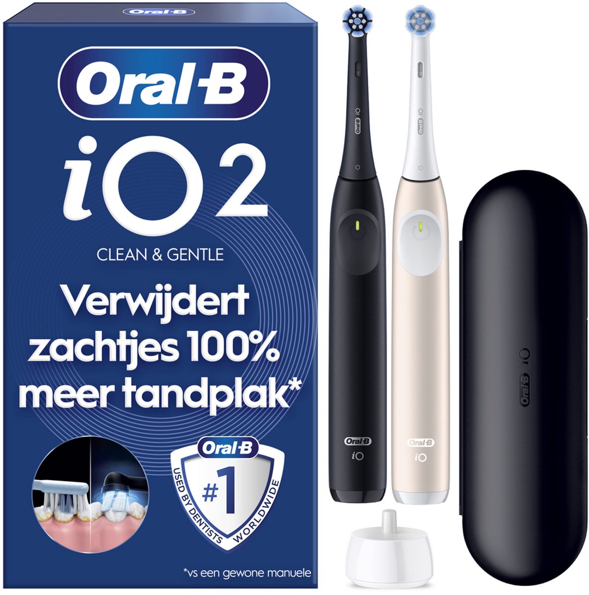 Oral-B iO2 Elektrische Tandenborstels - Night Black & Calm Pink - 2 stuks — afbeelding 1