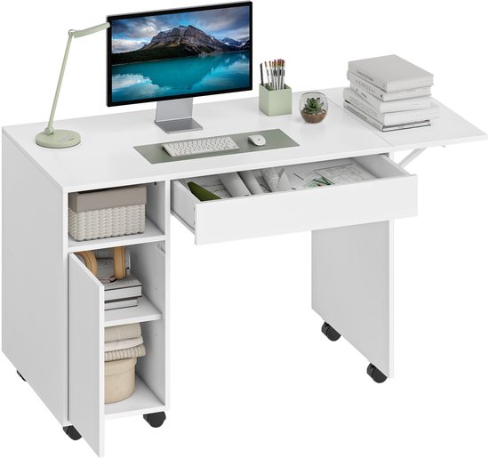 Verrijdbare computertafel, opklapbaar bureau met kast en lade ...