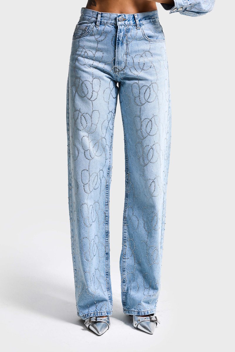 It's Basic - RHINESTONE LOOSE MID RISE JEANS