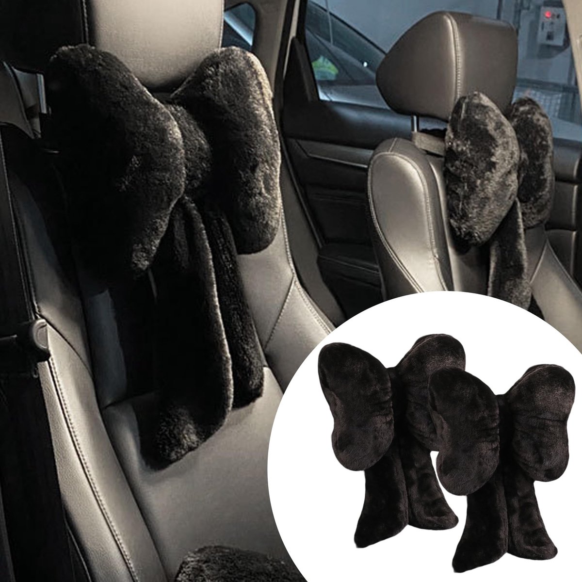 longziming -Neksteunkussen – Cervicaal steunkussen – Zitkussen – Zacht pluche oppervlak – Vlinderknoop-design – Vulling van pluche en polypropyleenkatoen – Ergonomisch comfort voor auto, kantoor en thuis – 2 stuks