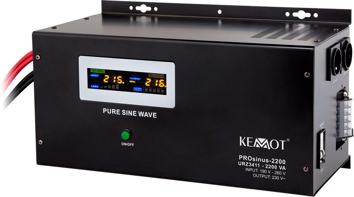 Wall-mounted uninterruptible power supply KEMOT PROsinus-2200 converter with pure sine wave and charging function 12V 230V 2200VA/1600W
