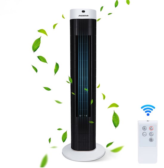 Torenventilator 3 snelheden 3 modi stil bladloos 85° oscillatie timer 7,5 uur afstandsbediening zwart 82 cm