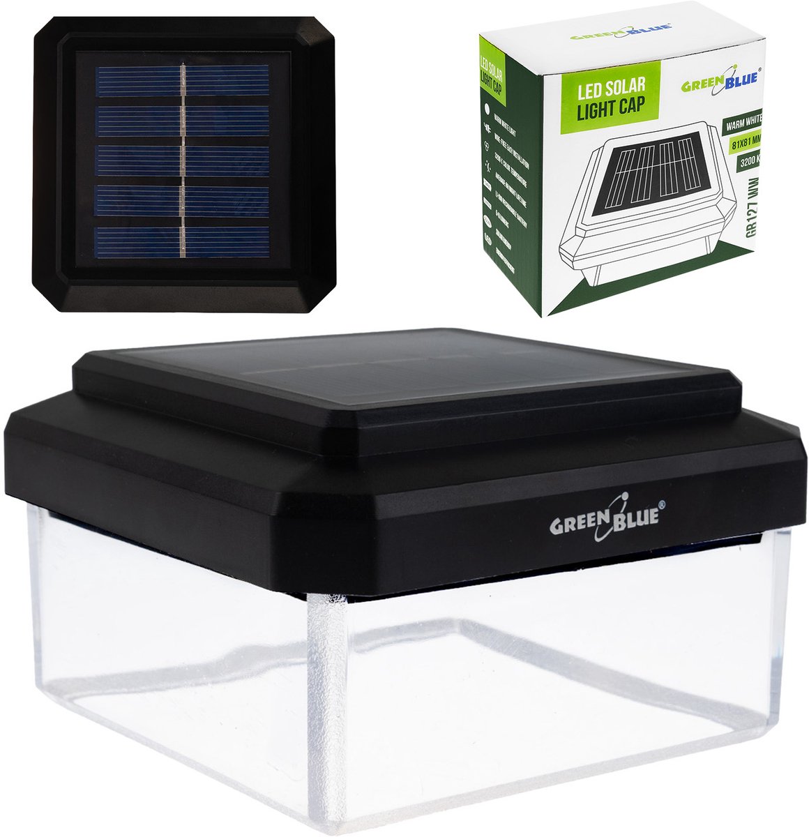 GreenBlue GB127 WW - Tuinlamp - LED-zonnelamp voor paal - 80x80 mm - Envelopvormige kap - 3200 K
