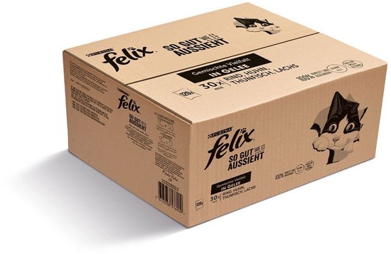 Felix Elke Dag Feest Mix selectie in Gelei - Kattenvoer Natvoer - Zalm Tonijn Rund & Kip - 120 x 85 g