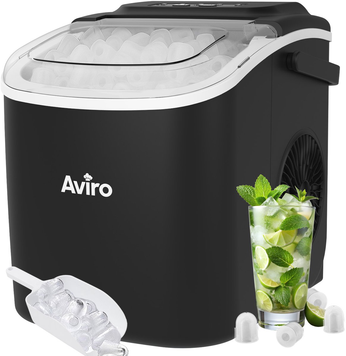 Bol.com Aviro IJsblokjesmachine - 1,3L - Met IJsschep - Zelfreinigingsfunctie - 12KG / 24U - 9 Blokjes / 6 Min - Zwart aanbieding