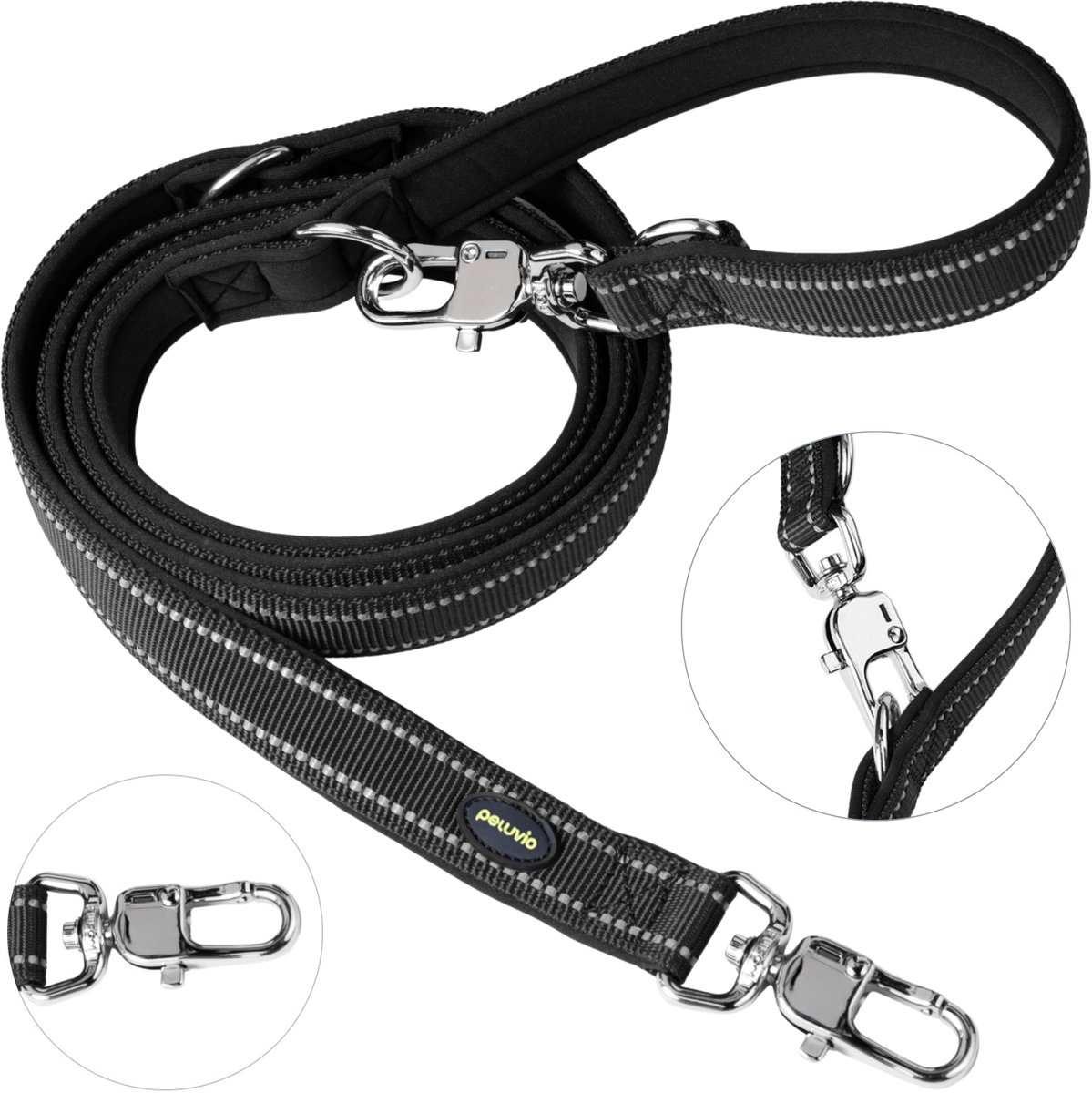 Peluvio Amigo – Hondenriem 2,2 m – Verstelbaar – Reflecterend – Nylon – Zwart – Maat S – voor kleine en middelgrote honden