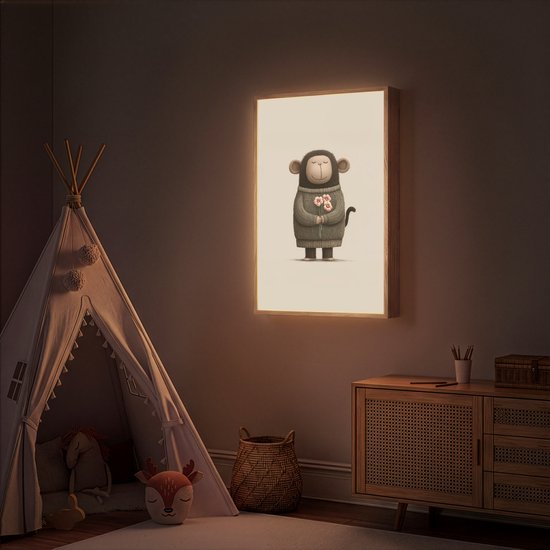 Nachtlampje 70x100 cm - Kinder lamp - Aap - Roze bloemen - Speels - Tafellamp kinderkamer draadloos - Slaapkamer lampje - Bedlamp kinderen - Kinderlampje - Wandlamp babykamer - Nachtlampjes van Merkloos — afbeelding 4