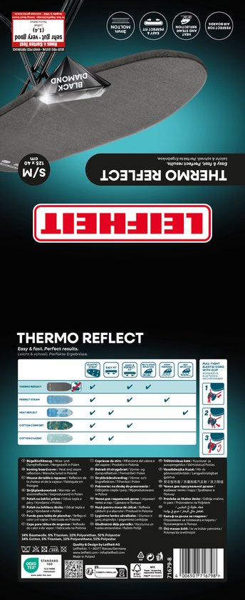 Thermo Reflect strijkplankovertrek met BLACK DIAMOND opdruk, 125 x 40 cm, lichtblauw.