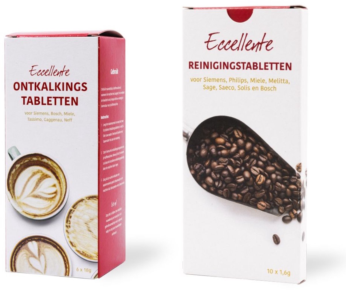 Eccellente Koffiemachine Startpakket – Ontkalkingstabletten (6x) & Reinigingstabletten (10x) – Onderhoudsset