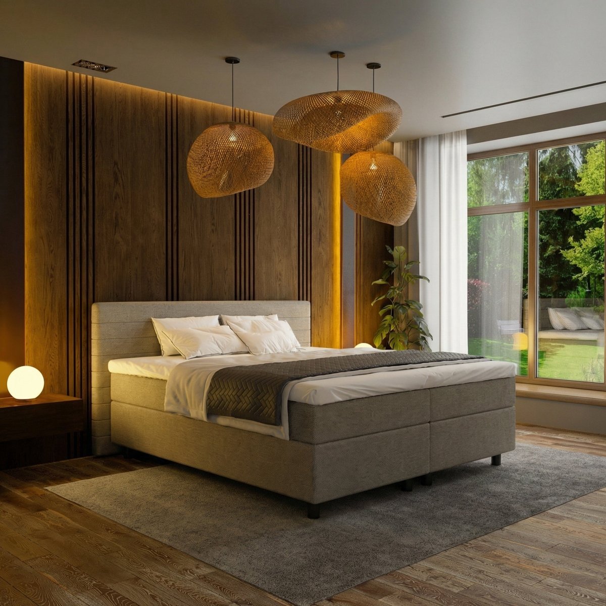 Mörgenn Boxspring Horizon - Pocketvering - 9-Baans Hoofdbord - Taupe - 200 x 210