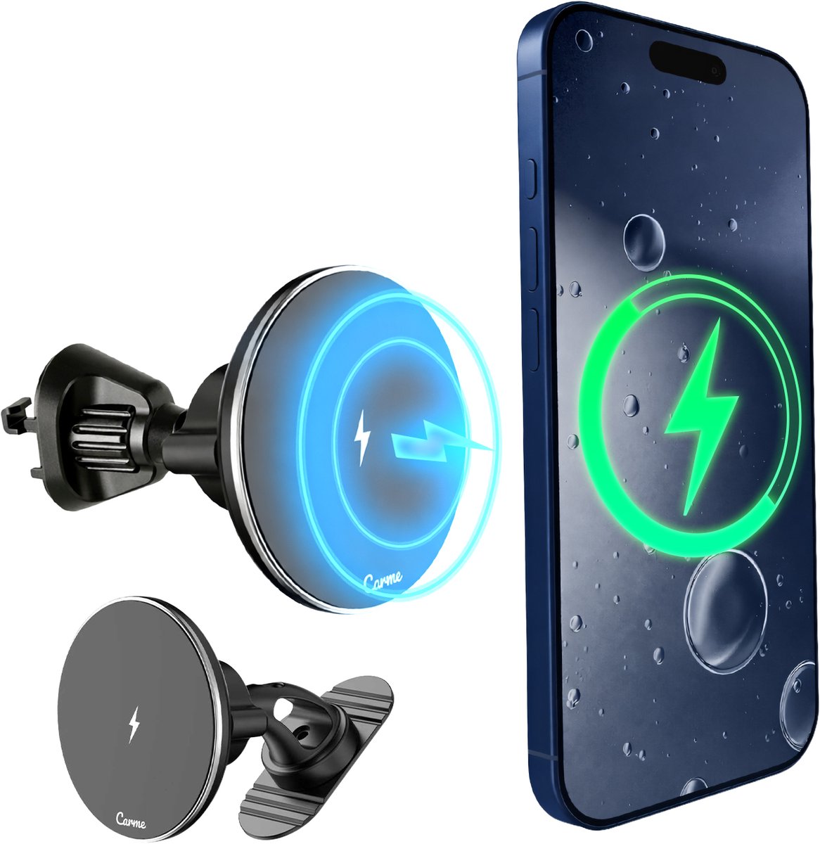CarMe Telefoonhouders Auto - MagSafe Autohouder - Ventilatie & Dashboard - Met Draadloze Oplader - Magnetisch - GSM Houder Auto - Zwart