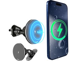 CarMe Telefoonhouders Auto - MagSafe Autohouder - Ventilatie & Dashboard - Met Draadloze Oplader - Magnetisch - GSM Houder Auto - Zwart