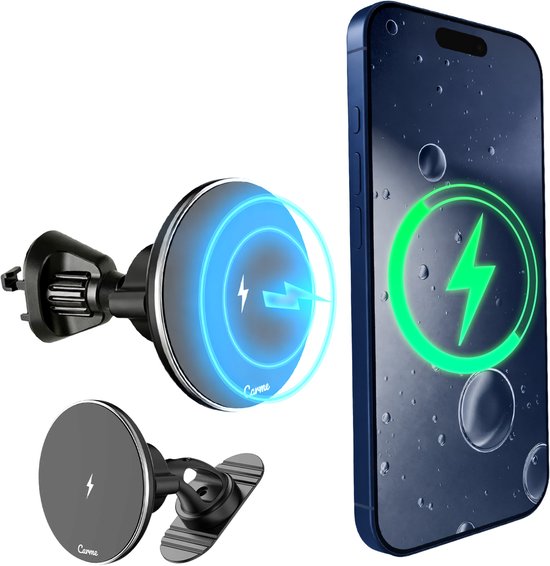 CarMe Telefoonhouders Auto - MagSafe Autohouder - Ventilatie & Dashboard - Met Draadloze Oplader - Magnetisch - GSM Houder Auto - Zwart