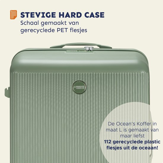 Princess Traveller Oceans – Grote Reiskoffer – Pure Sage – TSA-Slot – 98L koffer – 77x52x29 cm – GRS gecertificeerd