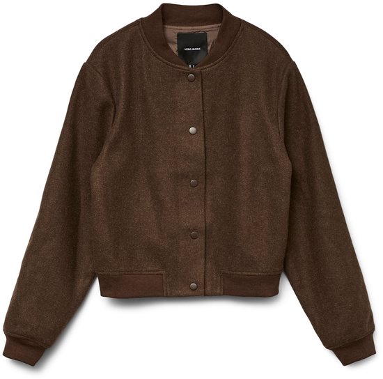 Bruine bomberjack van Vero Moda met drukknoopsluiting, liggend.
